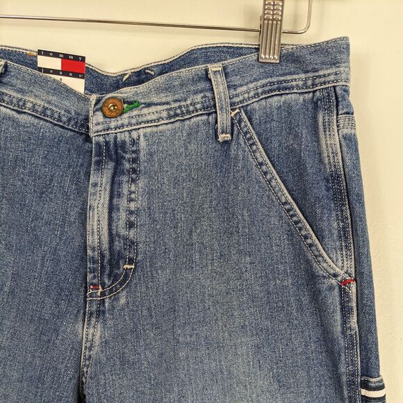 Vintage Y2K Tommy Hilfiger Carpenter Jeans Blue 9 Wide Leg Red Denim Utility - Picture 7 of 15
